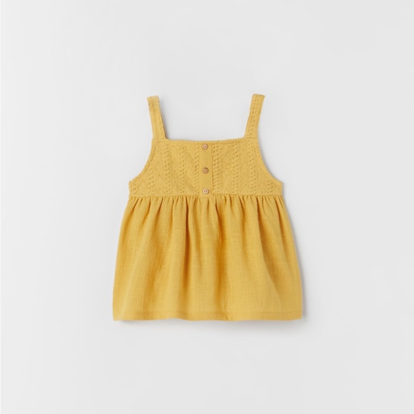 NWT Zara 3-4Y combination knit textured rustic tank shirt cotton yellow - Picture 2 of 4